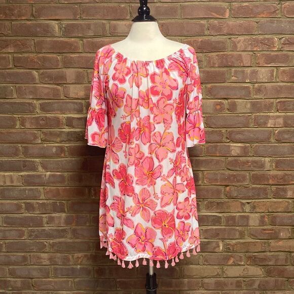 Simply Southern Floral 3/4 Sleeve Fringe Dress Size Large - Picture 2 of 8